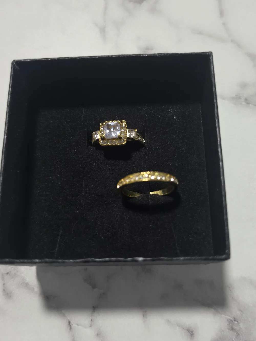 SHEIN Gold-Tone Clear Crystal Duo Ring Set